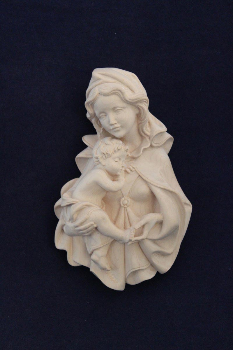 Scultura intagliata in legno Madonna con bambino